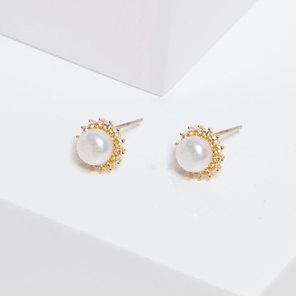 Jon Richard Gold Plated Cubic Zirconia And Pearl Mini Stud Earrings