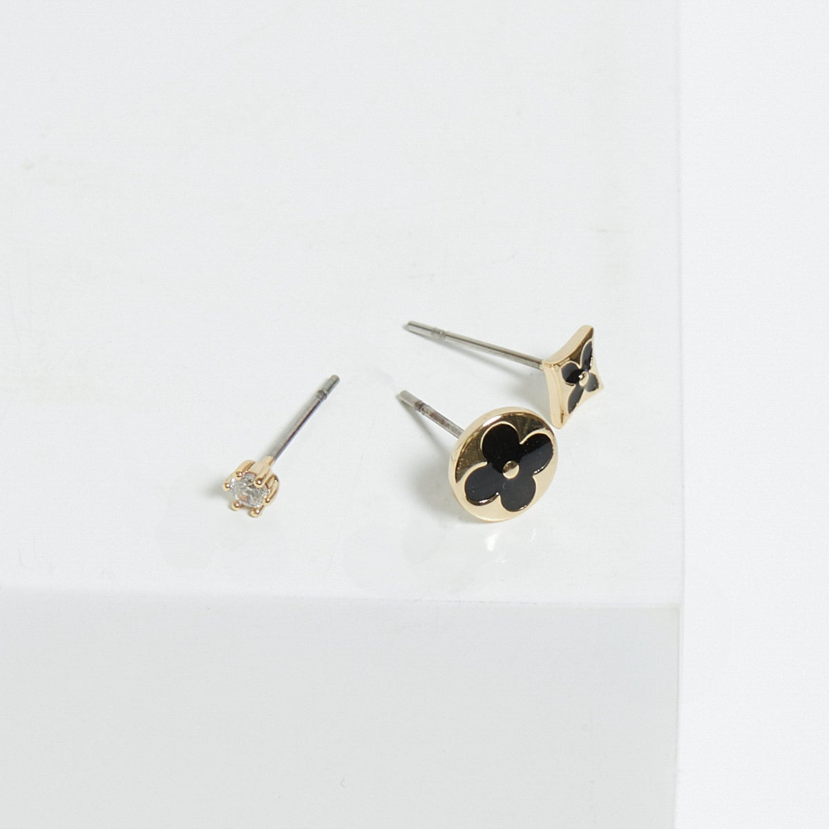 Jon Richard Gold Plated And Jet Enamel Earrings - Pack Of 3