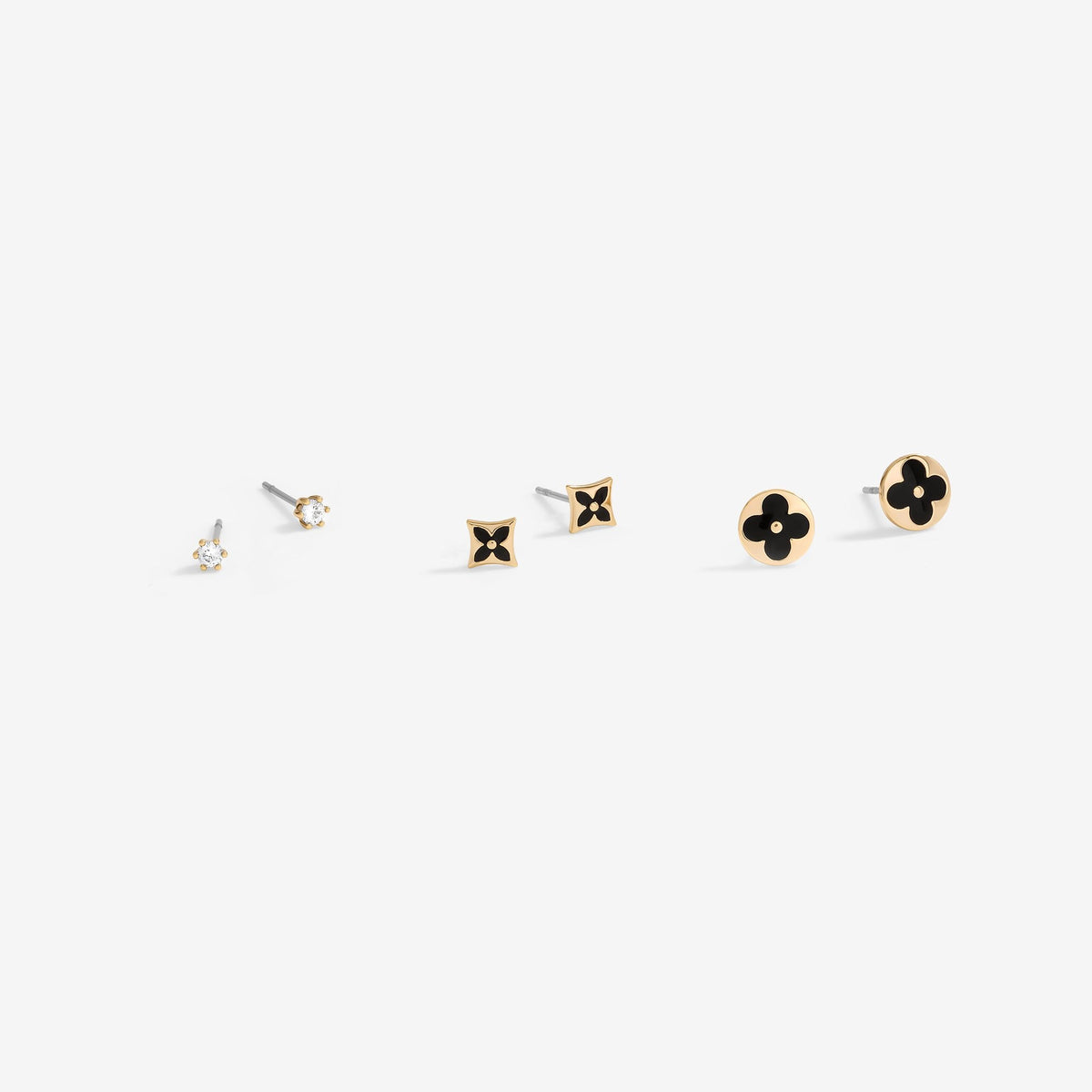 Jon Richard Gold Plated And Jet Enamel Earrings - Pack Of 3