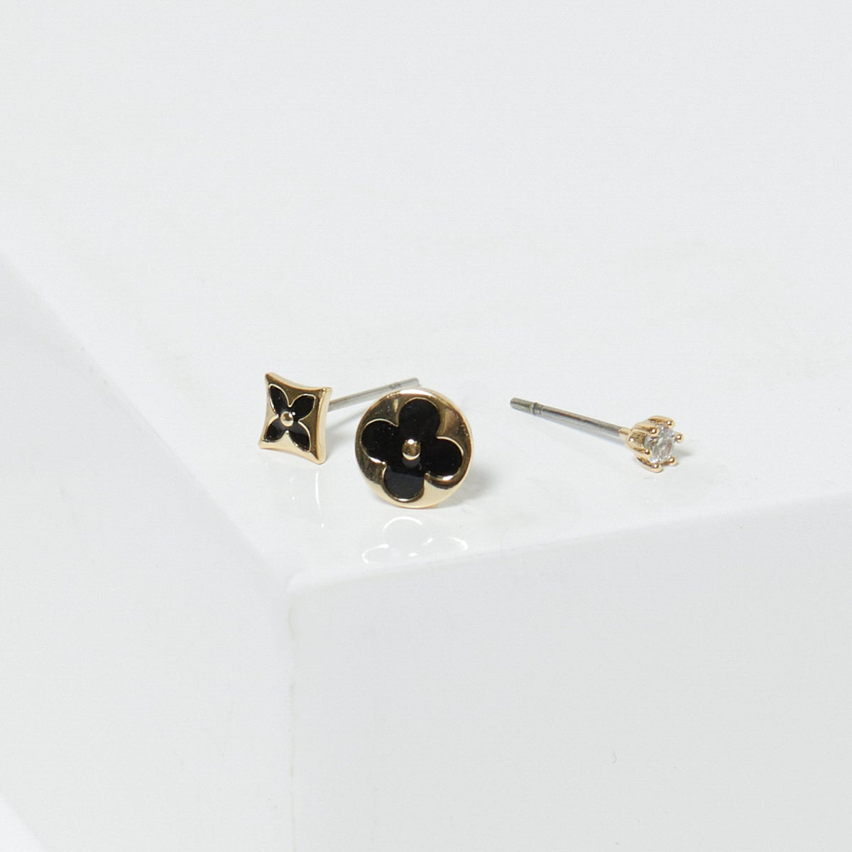 Jon Richard Gold Plated And Jet Enamel Earrings - Pack Of 3