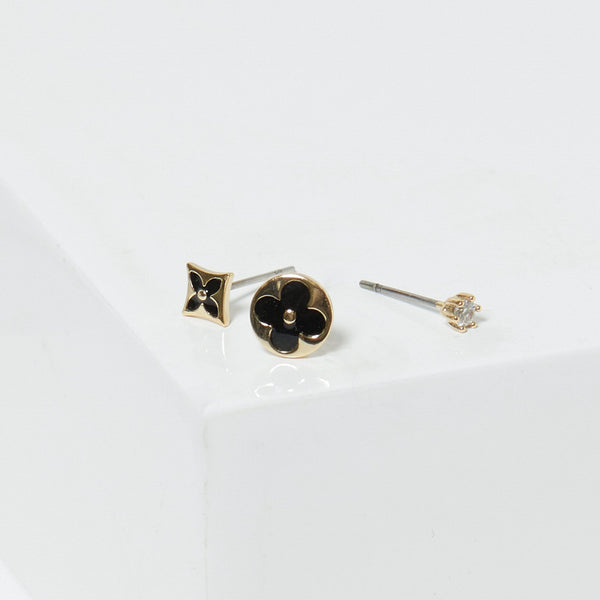 Jon Richard Gold Plated And Jet Enamel Earrings - Pack Of 3