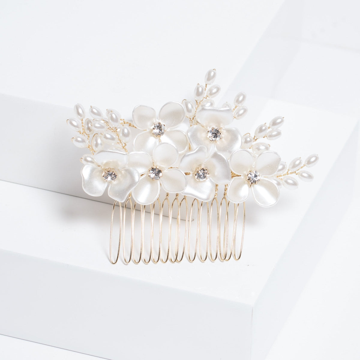Jon Richard Gold Plated White Floral And Crystal Hair Comb