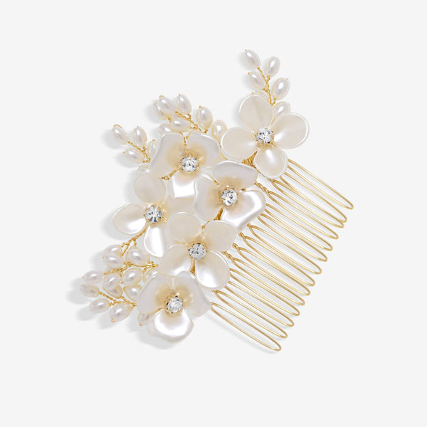 Jon Richard Gold Plated White Floral And Crystal Hair Comb