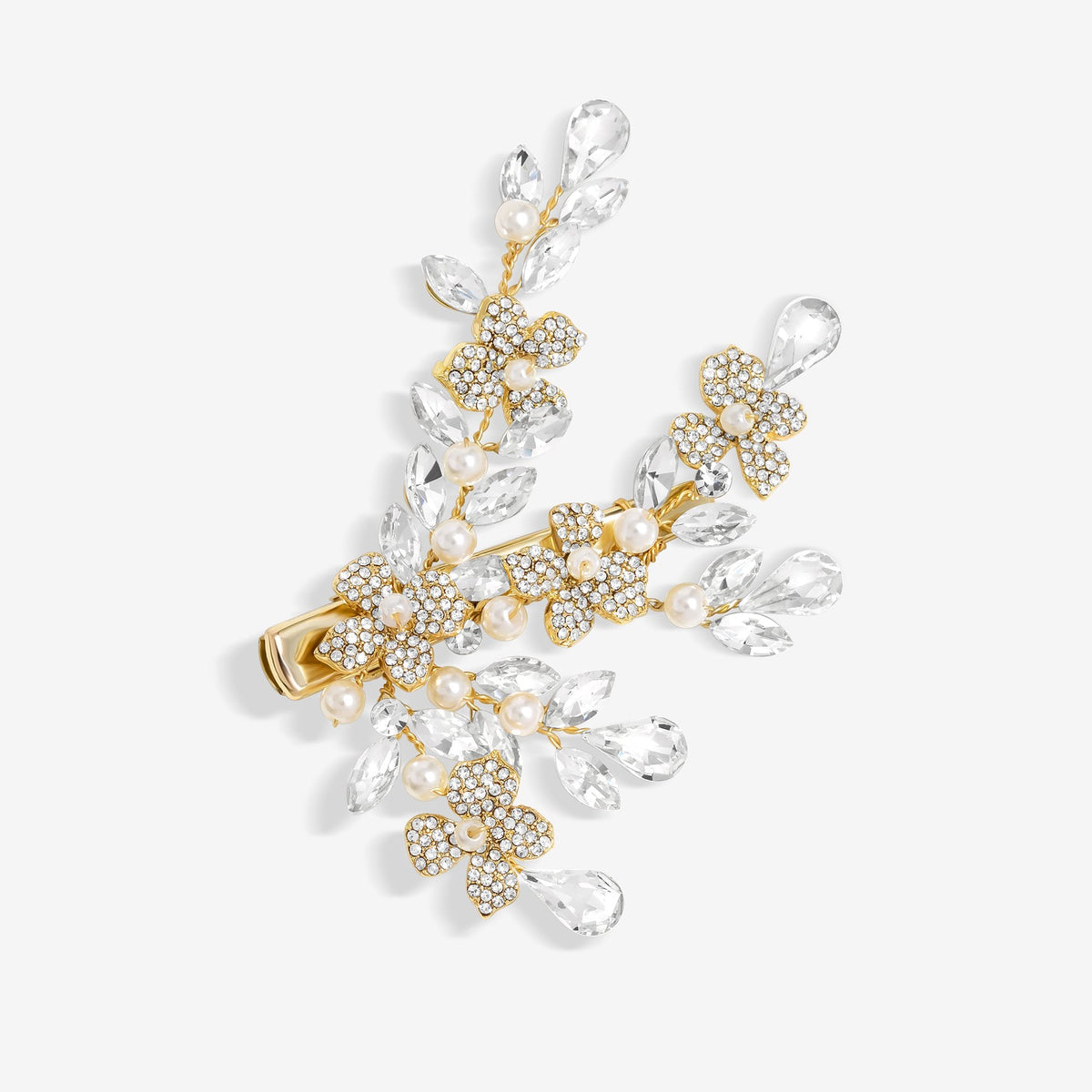 Jon Richard Gold Plated Crystal Spray Floral And Pearl Embellished Hair Slide