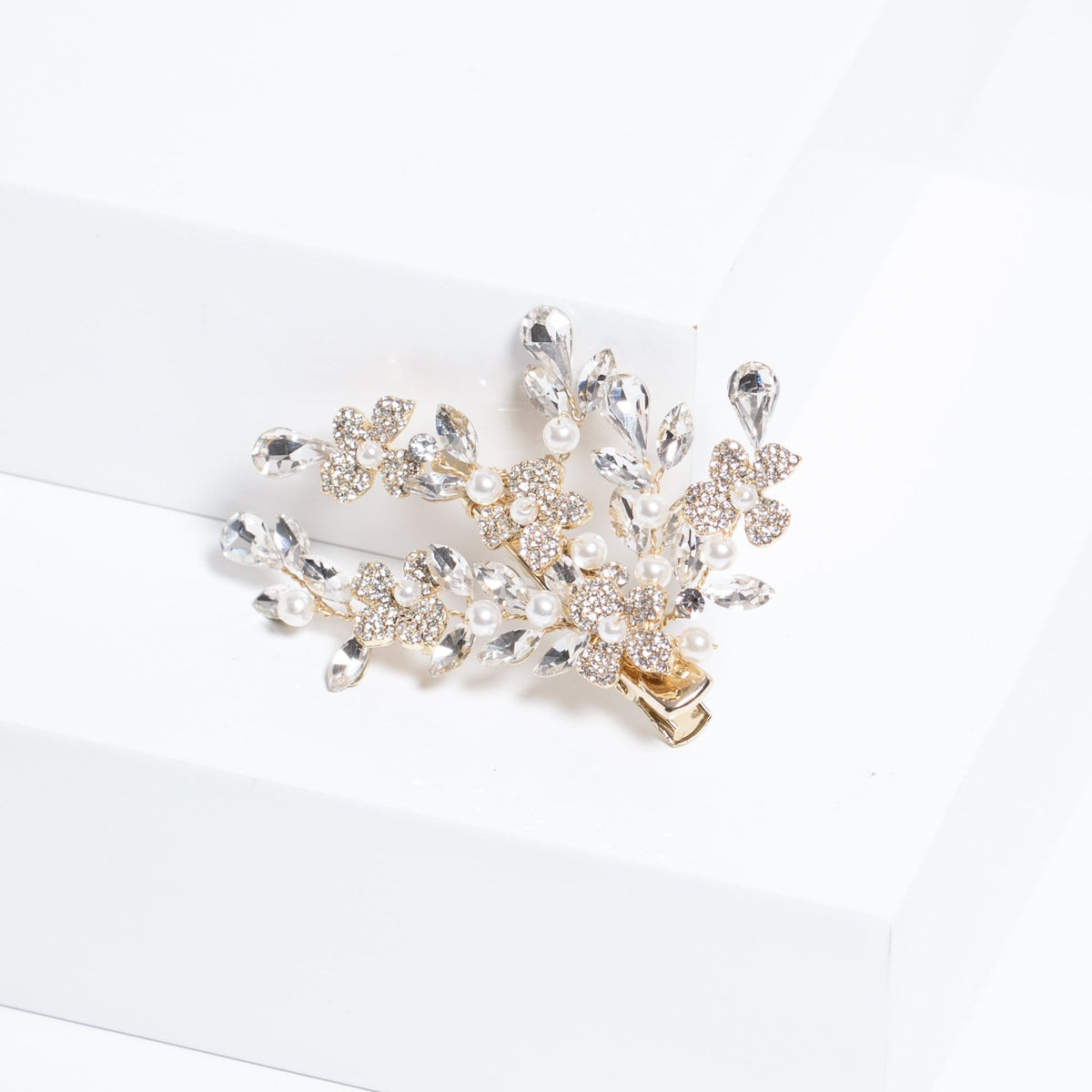 Jon Richard Gold Plated Crystal Spray Floral And Pearl Embellished Hair Slide
