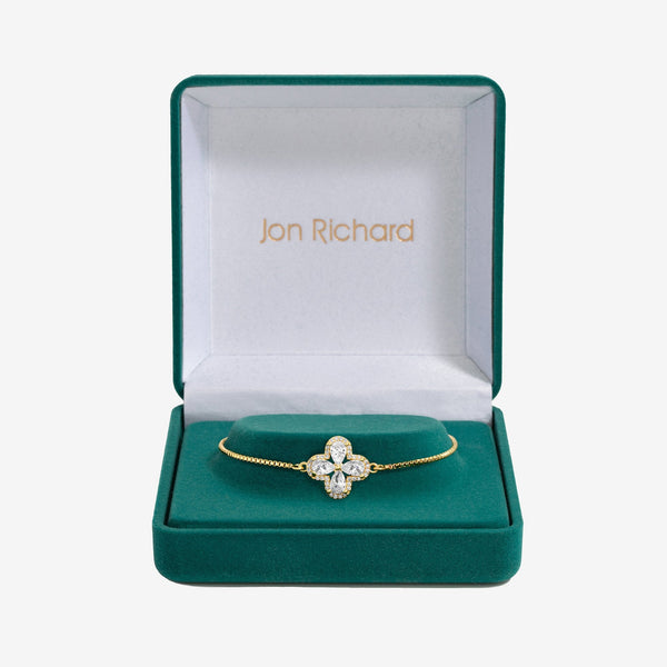 Jon Richard Gold Plated Cubic Zirconia Clover Toggle Bracelet - Gift Boxed