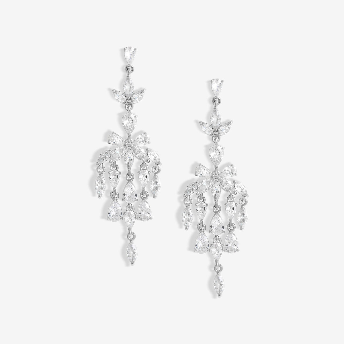 Jon Richard Rhodium Plated Cubic Zirconia Floral Statement Earrings