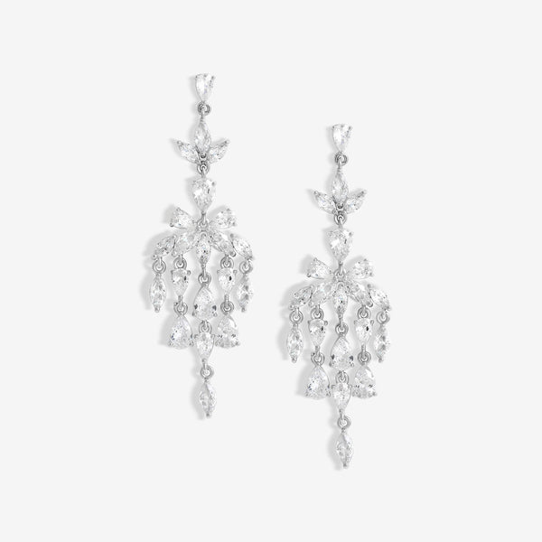 Jon Richard Rhodium Plated Cubic Zirconia Floral Statement Earrings