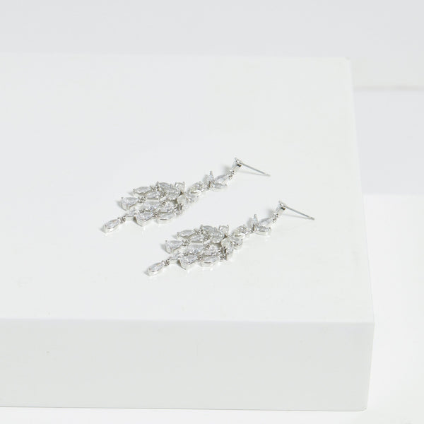 Jon Richard Rhodium Plated Cubic Zirconia Floral Statement Earrings