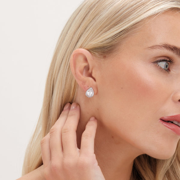 Jon Richard Rhodium Plated Cubic Zirconia Crystal Peardrop Stud Earrings - Gift Boxed