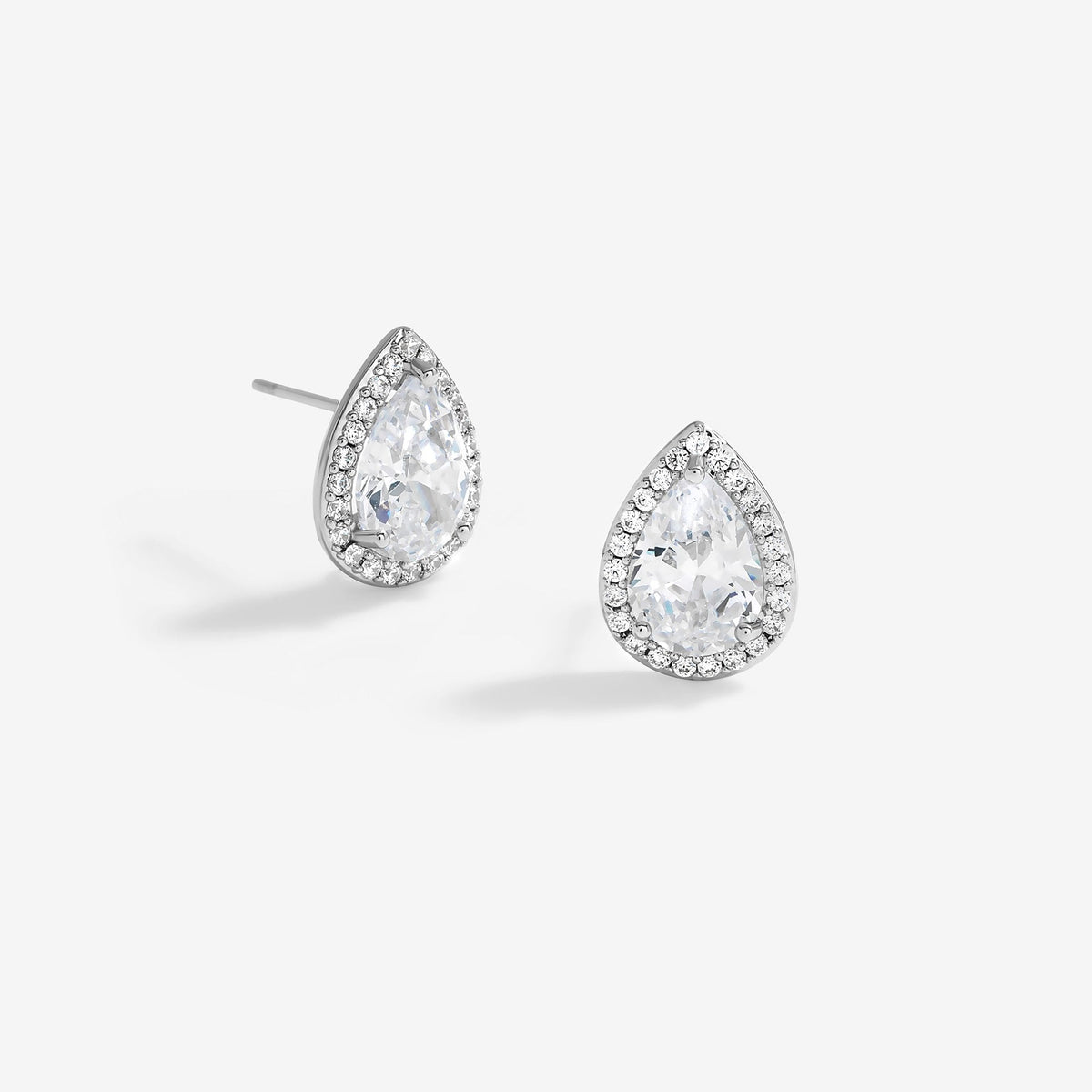 Jon Richard Rhodium Plated Cubic Zirconia Crystal Peardrop Stud Earrings - Gift Boxed