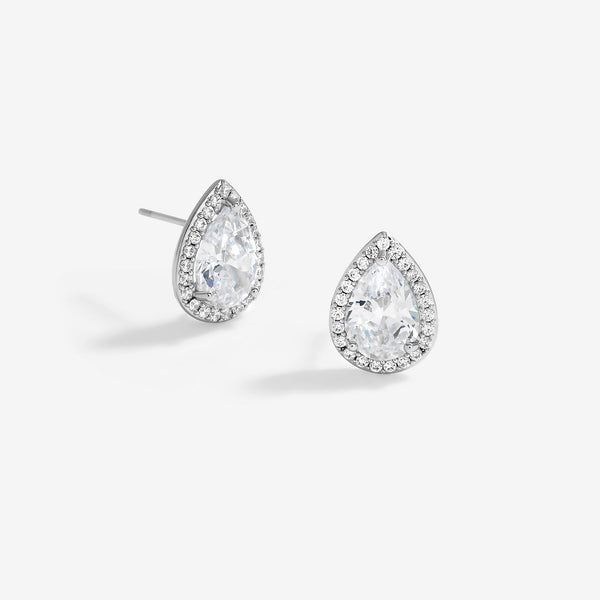 Jon Richard Rhodium Plated Cubic Zirconia Crystal Peardrop Stud Earrings - Gift Boxed