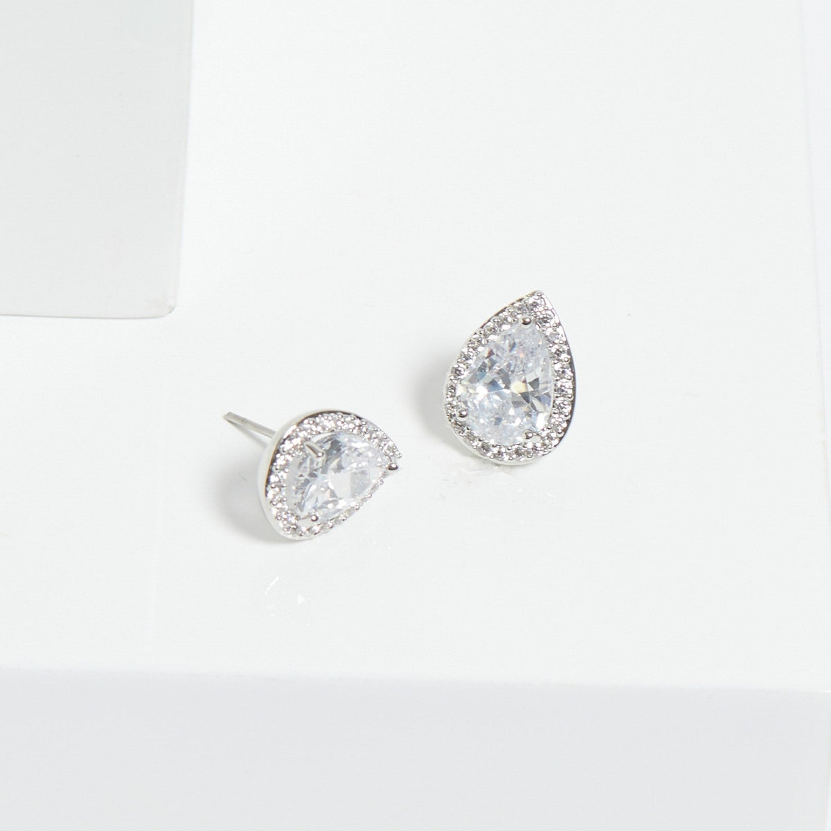 Jon Richard Rhodium Plated Cubic Zirconia Crystal Peardrop Stud Earrings - Gift Boxed