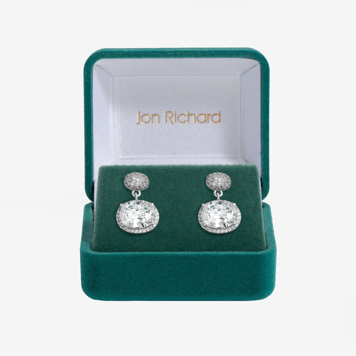 Jon Richard Rhodium Plated Cubic Zirconia Micro Pave Oval Drop Earrings - Gift Boxed