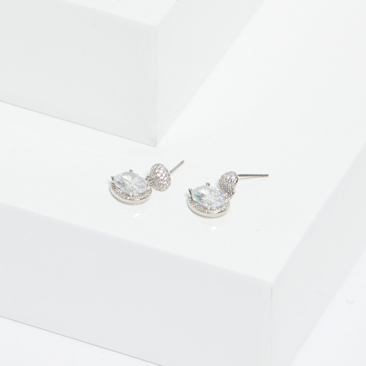 Jon Richard Rhodium Plated Cubic Zirconia Micro Pave Oval Drop Earrings - Gift Boxed