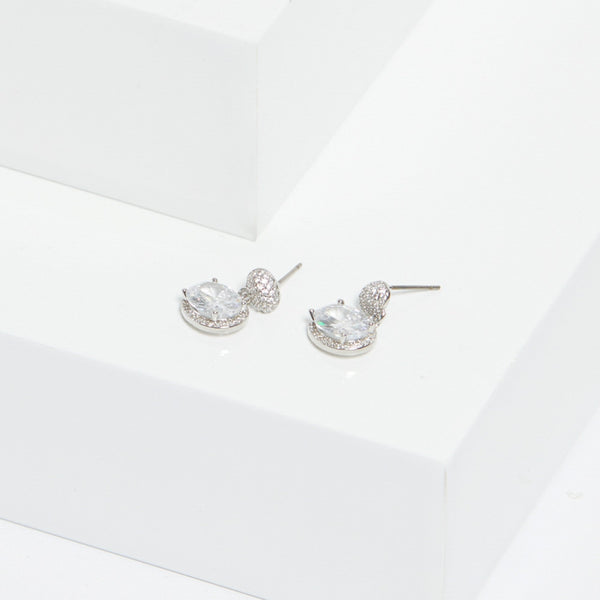 Jon Richard Rhodium Plated Cubic Zirconia Micro Pave Oval Drop Earrings - Gift Boxed