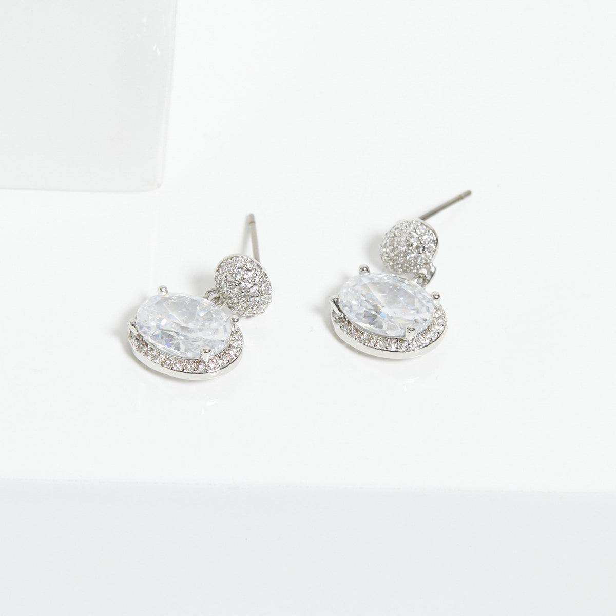Jon Richard Rhodium Plated Cubic Zirconia Micro Pave Oval Drop Earrings - Gift Boxed
