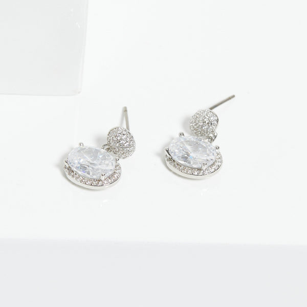 Jon Richard Rhodium Plated Cubic Zirconia Micro Pave Oval Drop Earrings - Gift Boxed