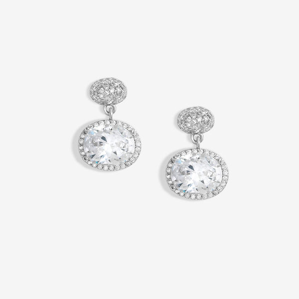 Jon Richard Rhodium Plated Cubic Zirconia Micro Pave Oval Drop Earrings - Gift Boxed