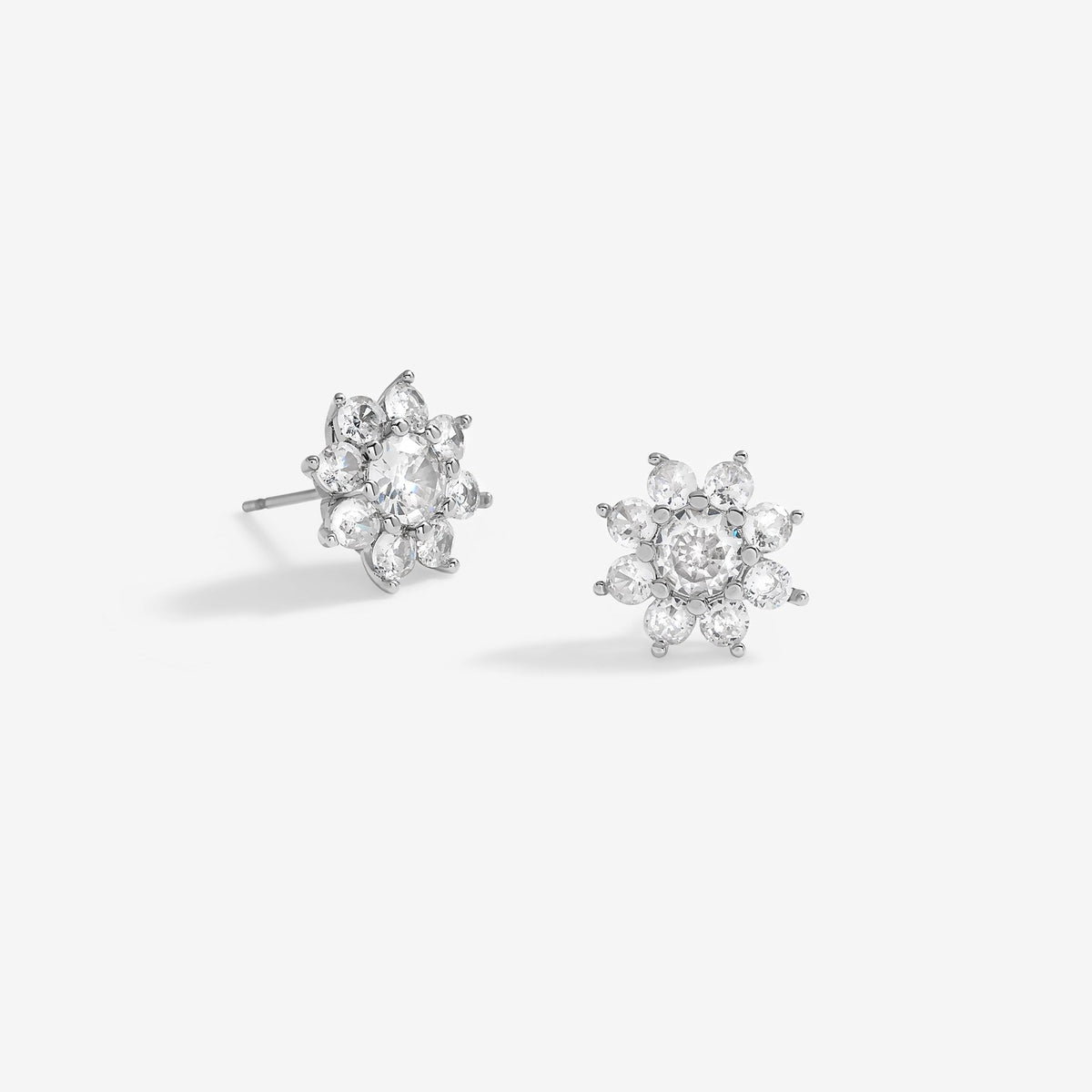 Jon Richard Rhodium Plated Cubic Zirconia Crystal Flower Stud Earrings - Gift Boxed