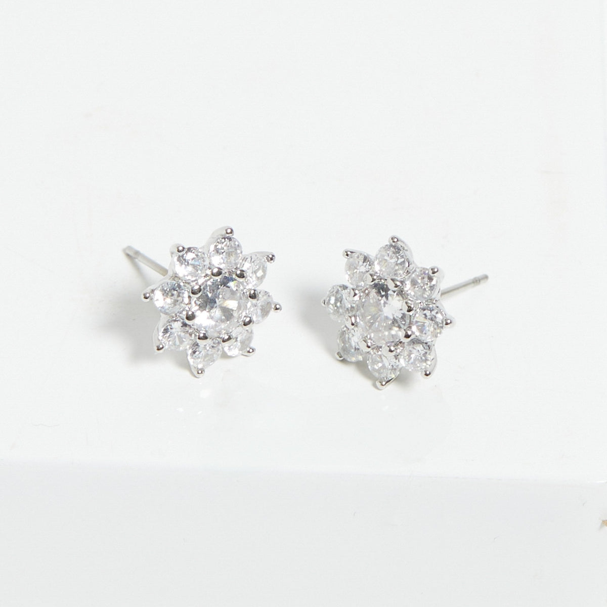 Jon Richard Rhodium Plated Cubic Zirconia Crystal Flower Stud Earrings - Gift Boxed