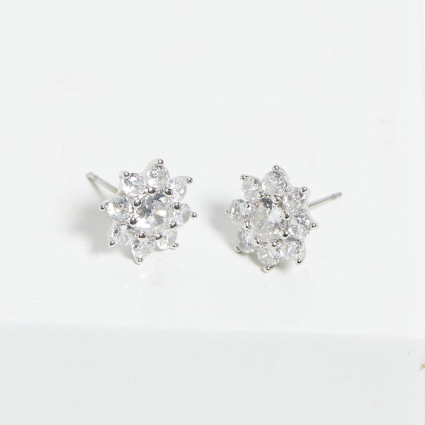 Jon Richard Rhodium Plated Cubic Zirconia Crystal Flower Stud Earrings - Gift Boxed