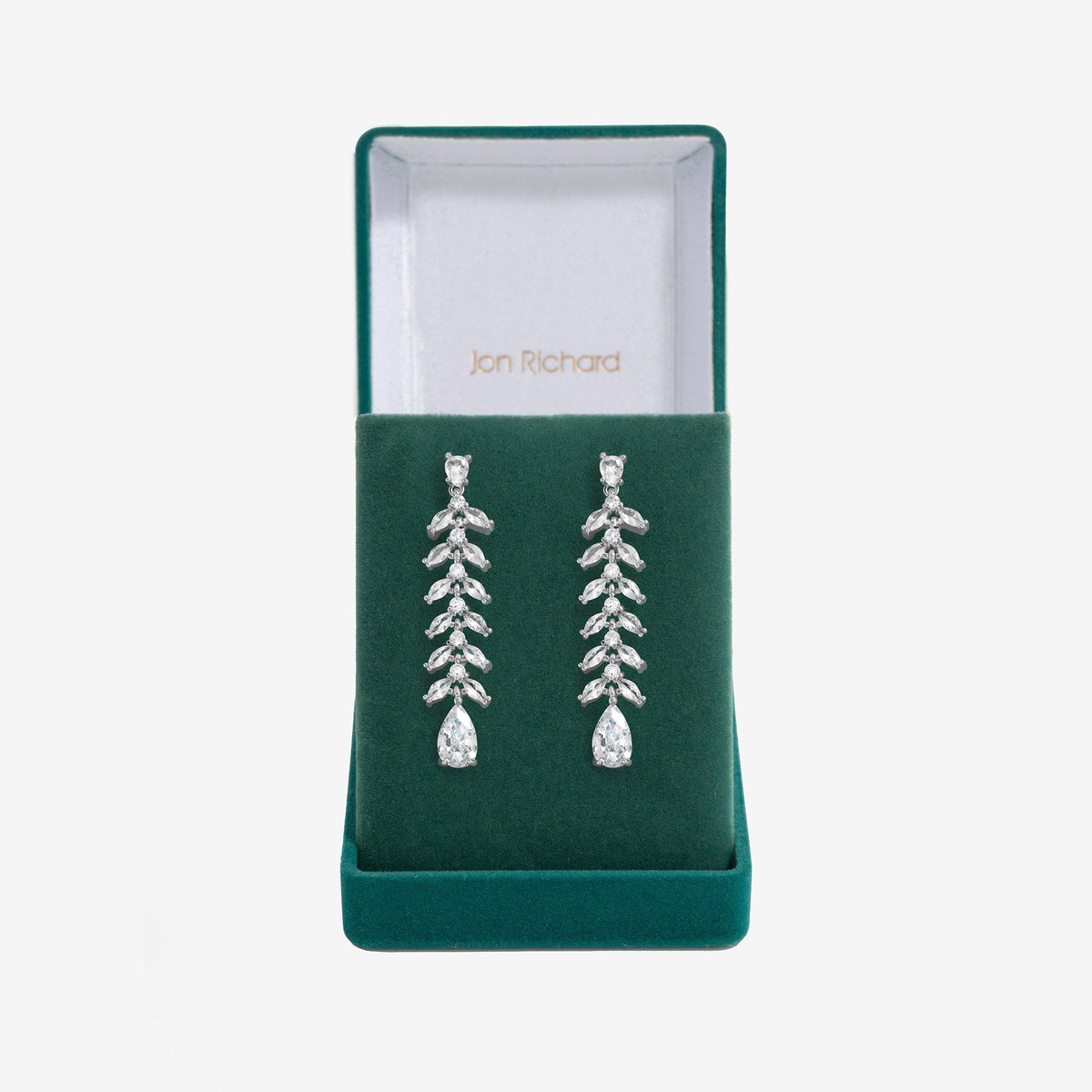 Jon Richard Rhodium Plated Cubic Zirconia Leaf Earrings - Gift Boxed