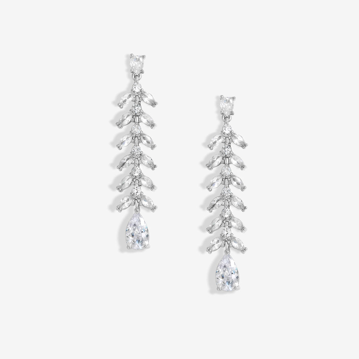 Jon Richard Rhodium Plated Cubic Zirconia Leaf Earrings - Gift Boxed