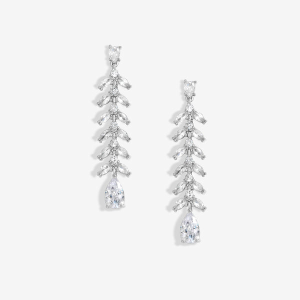 Jon Richard Rhodium Plated Cubic Zirconia Leaf Earrings - Gift Boxed