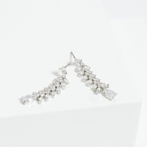 Jon Richard Rhodium Plated Cubic Zirconia Leaf Earrings - Gift Boxed