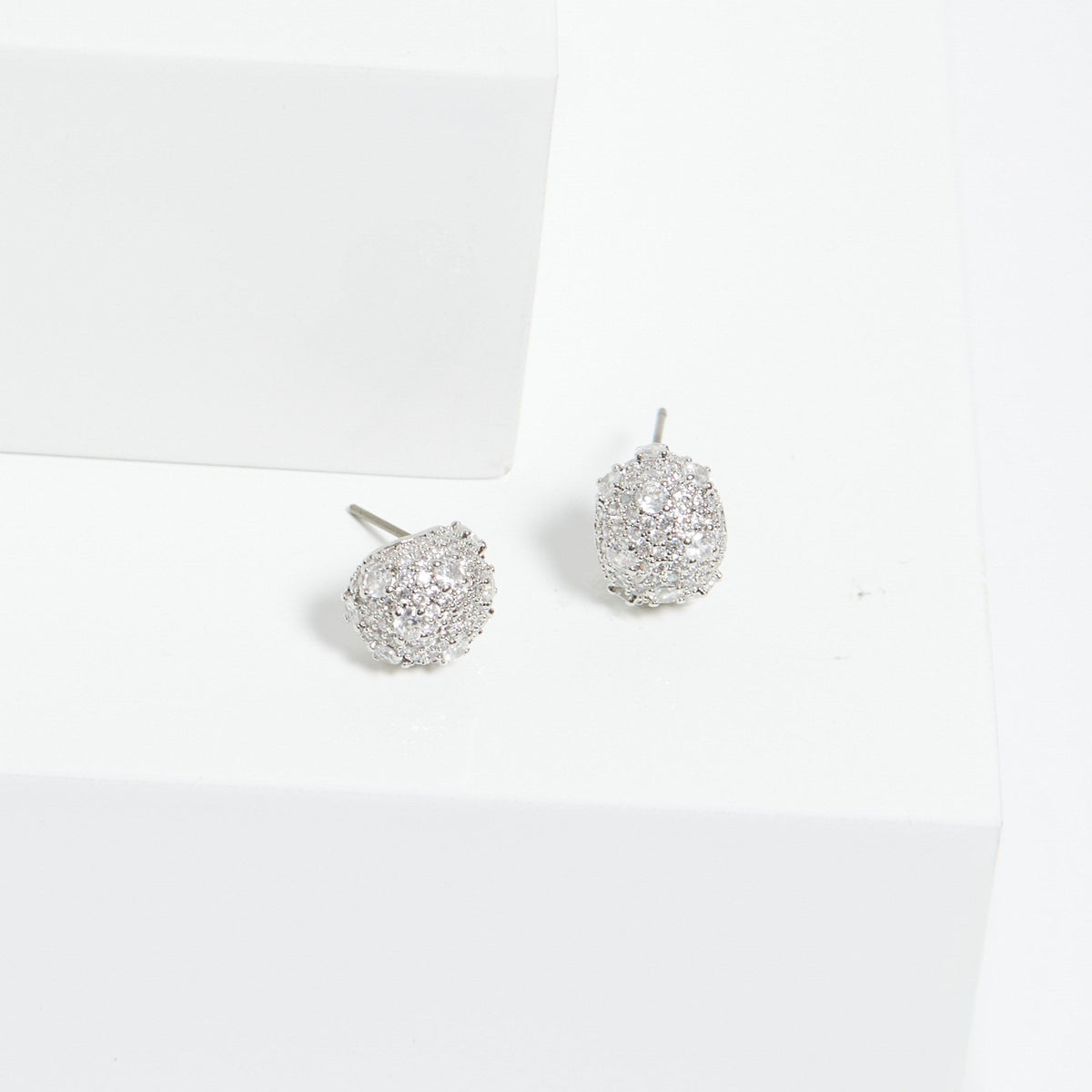 Jon Richard Rhodium Plated Cubic Zirconia Dome Earrings