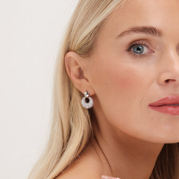 Jon Richard Rhodium Plated Polished And Micro Pave Door Knocker Earrings