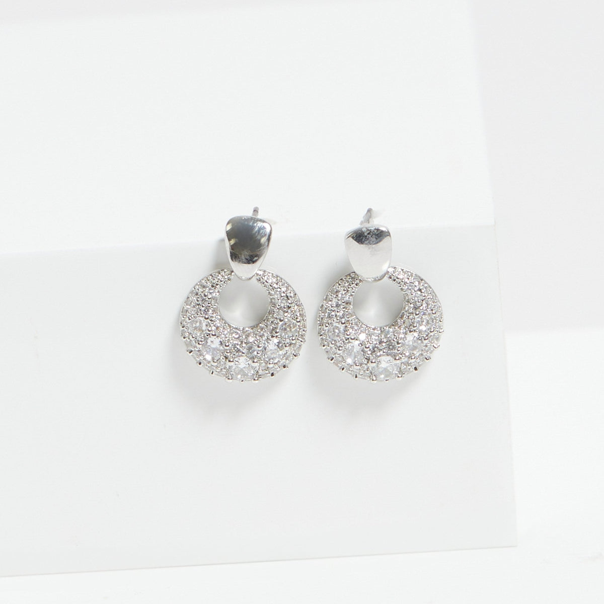 Jon Richard Rhodium Plated Polished And Micro Pave Door Knocker Earrings