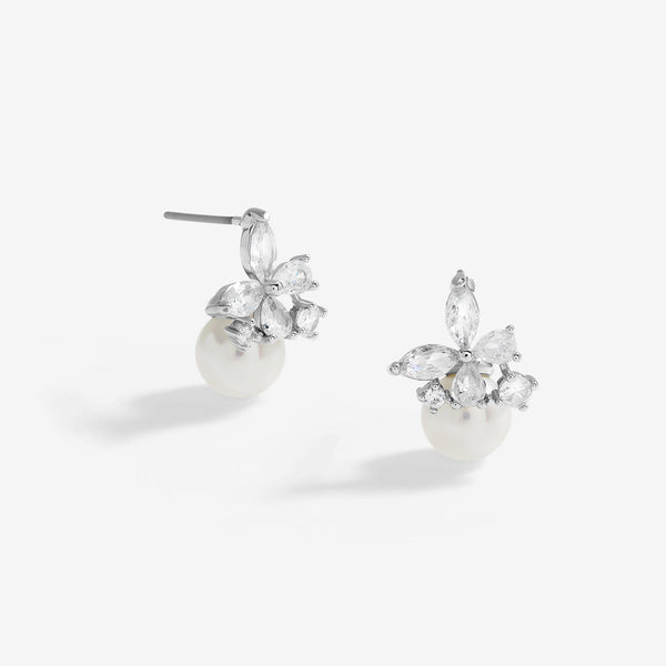 Jon Richard Rhodium Plated Cubic Zirconia Butterfly And Pearl Earrings