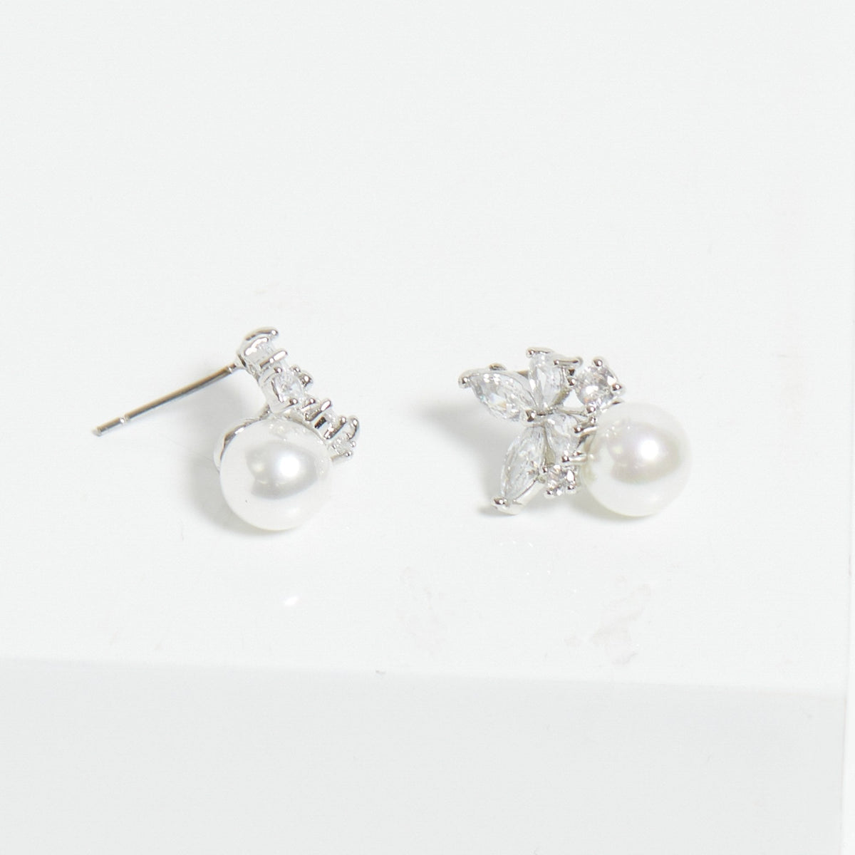 Jon Richard Rhodium Plated Cubic Zirconia Butterfly And Pearl Earrings