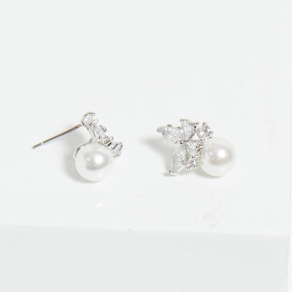 Jon Richard Rhodium Plated Cubic Zirconia Butterfly And Pearl Earrings