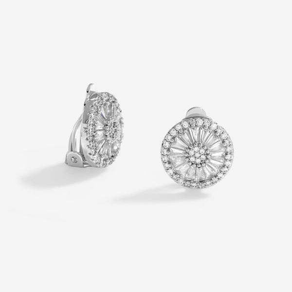 Jon Richard Rhodium Plated Cubic Zirconia Baguette Stud Clip Earrings