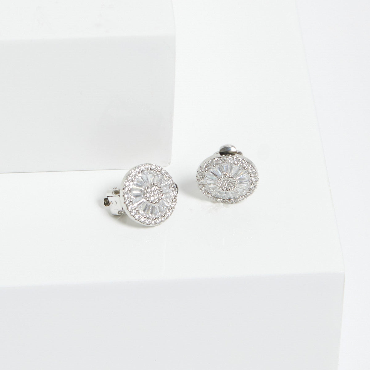 Jon Richard Rhodium Plated Cubic Zirconia Baguette Stud Clip Earrings