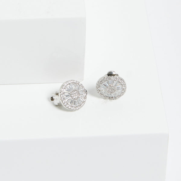 Jon Richard Rhodium Plated Cubic Zirconia Baguette Stud Clip Earrings