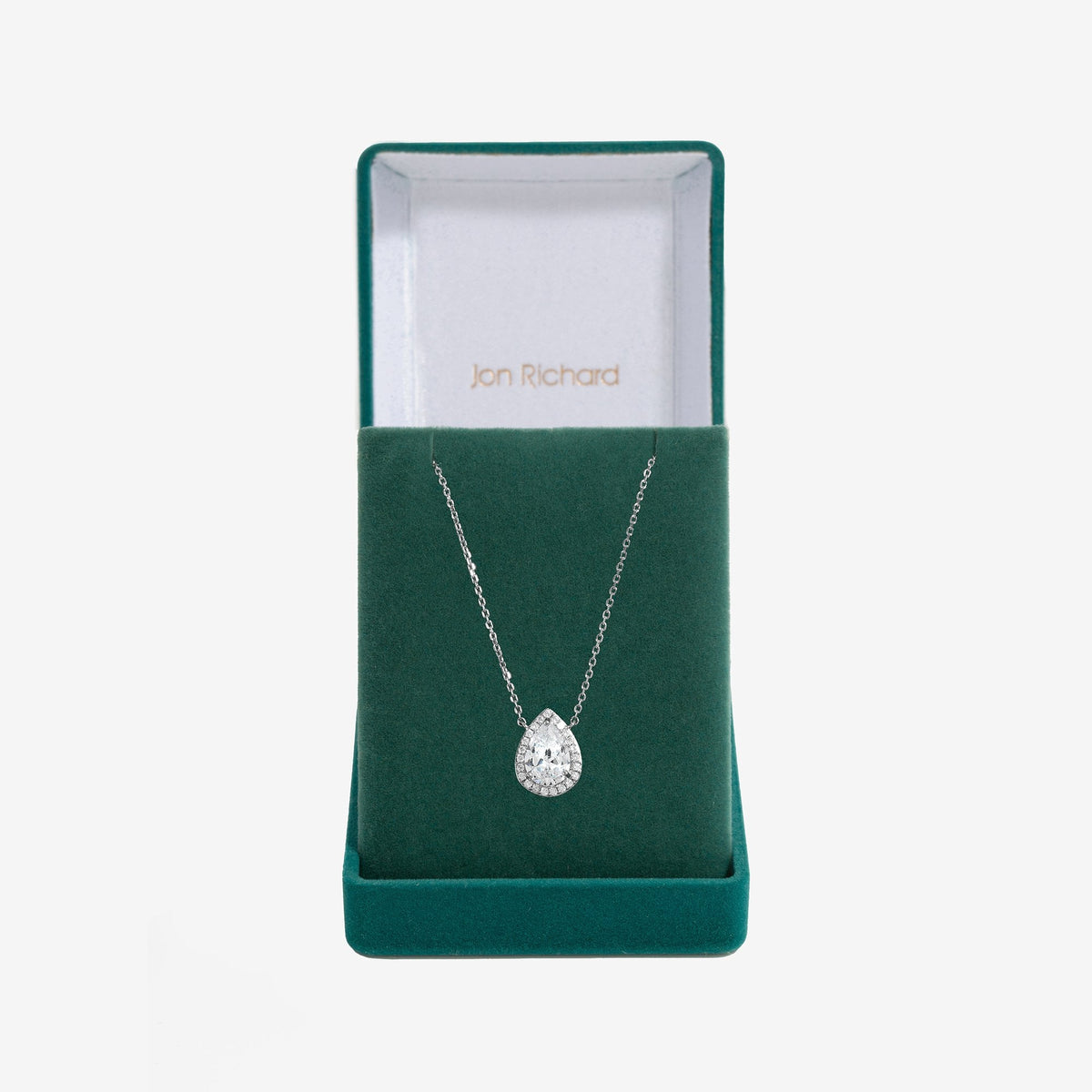 Jon Richard Rhodium Plated Cubic Zirconia Crystal Peardrop Pendant - Gift Boxed