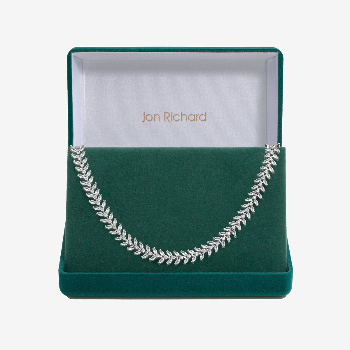 Jon Richard Rhodium Plated Cubic Zirconia Rhodium Plated Leaf Adjustable Toggle Necklace - Gift Boxed