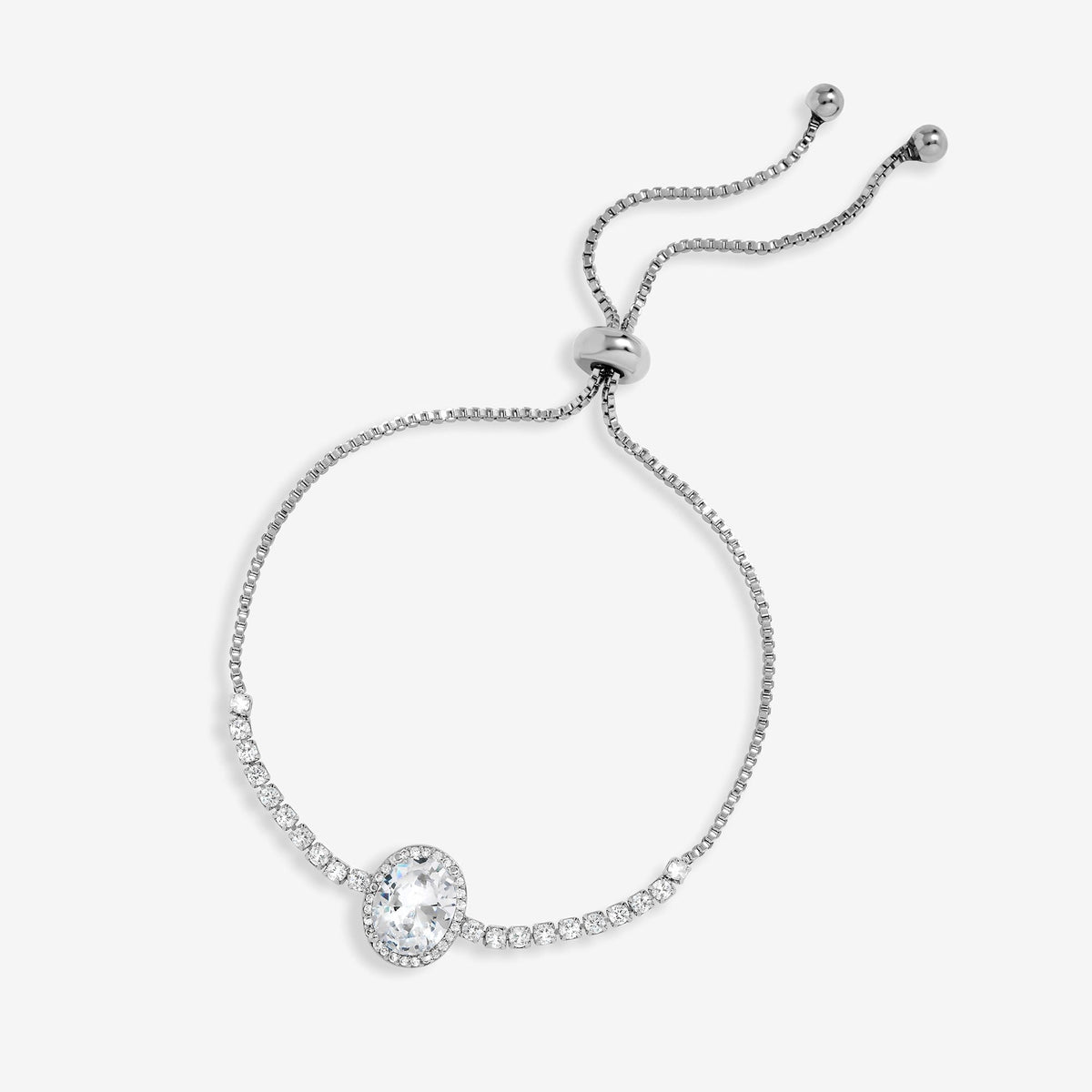 Jon Richard Rhodium Plated Cubic Zirconia Micro Pave Oval Toggle Bracelet - Gift Boxed