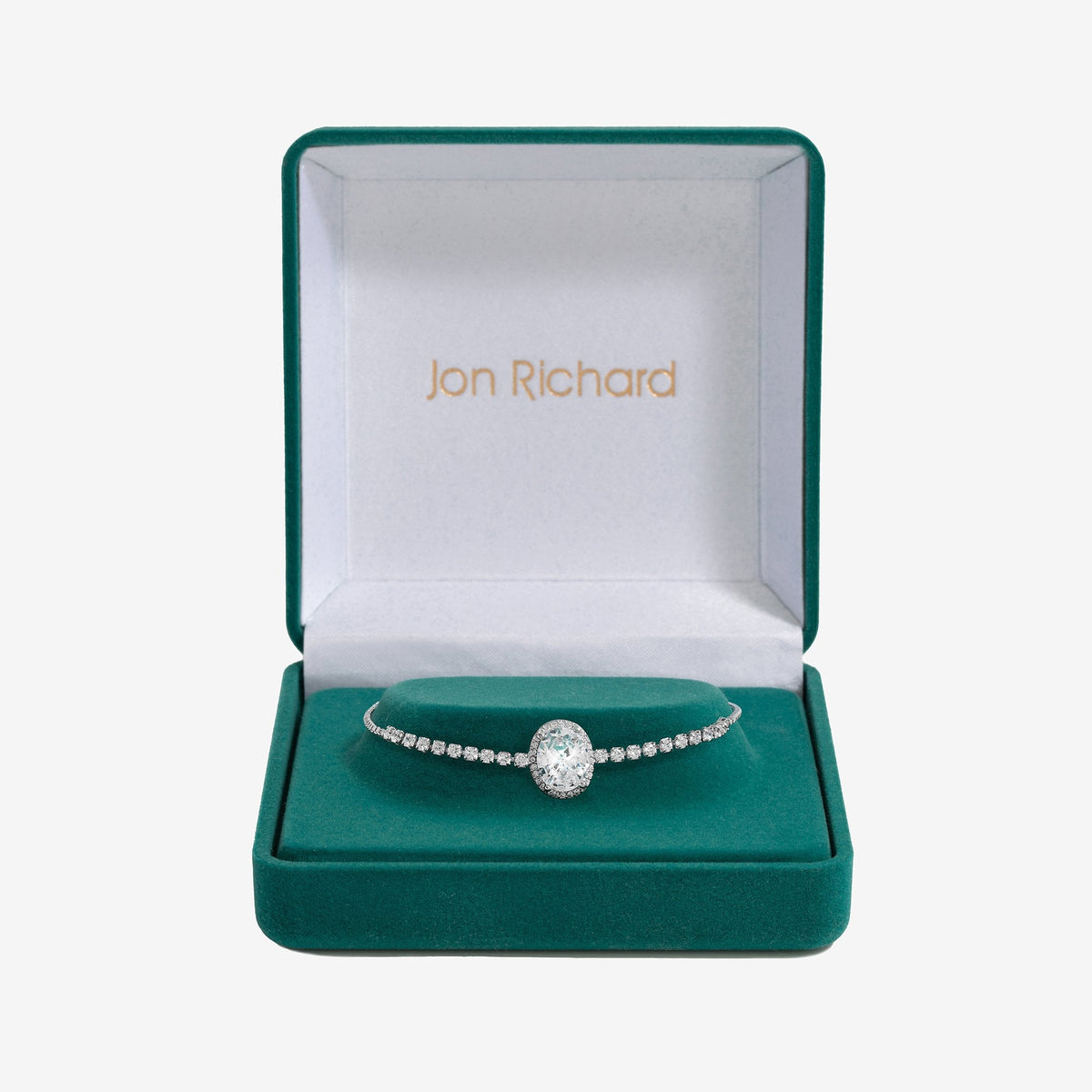Jon Richard Rhodium Plated Cubic Zirconia Micro Pave Oval Toggle Bracelet - Gift Boxed