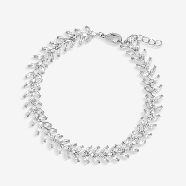 Jon Richard Rhodium Plated Cubic Zirconia Rhodium Plated Leaf Bracelet - Gift Boxed