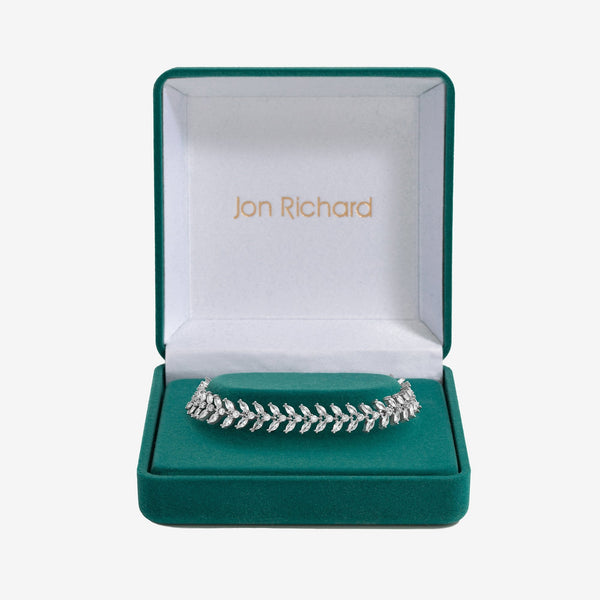 Jon Richard Rhodium Plated Cubic Zirconia Rhodium Plated Leaf Bracelet - Gift Boxed
