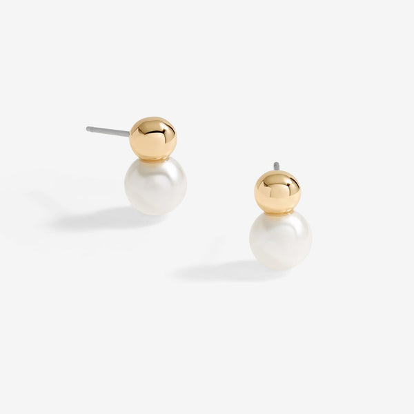 Inicio Gold Plated Mini Polished And Pearl Earrings - Gift Pouch