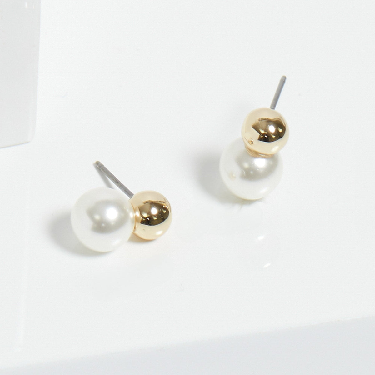 Inicio Gold Plated Mini Polished And Pearl Earrings - Gift Pouch