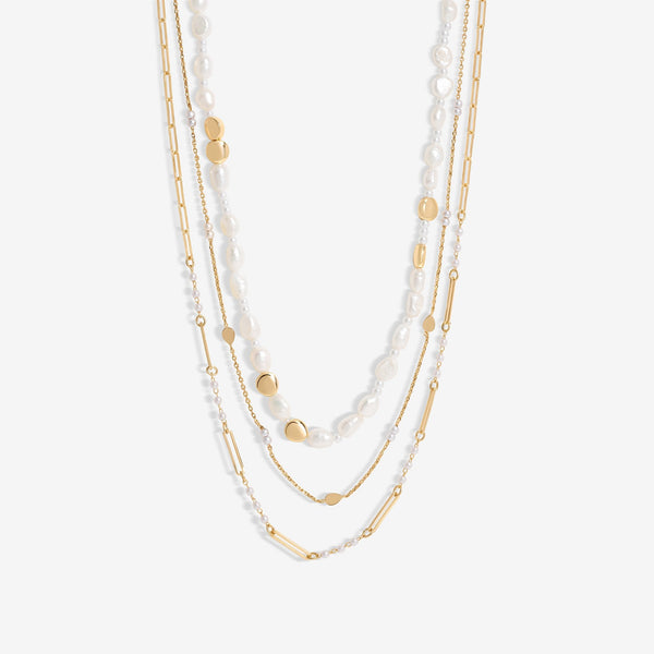 Inicio Gold Plated Semi Precious Pearl And Chain Layered Necklace - Gift Pouch