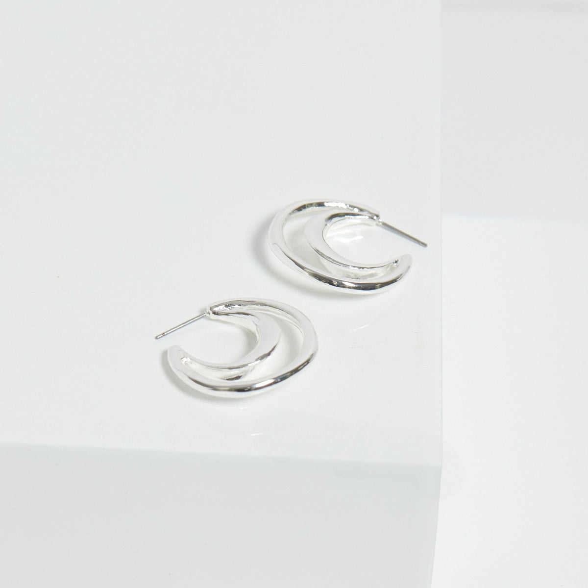 Inicio Silver Plated Statement Molten Polished Hoops - Gift Pouch