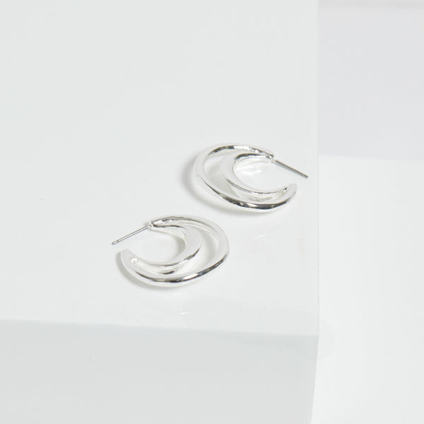 Inicio Silver Plated Statement Molten Polished Hoops - Gift Pouch
